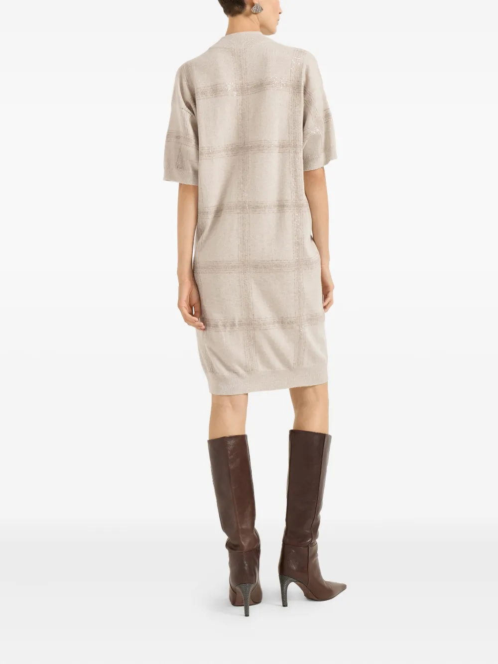 Brunello Cucinelli Mock-neck Midi Dress In Neutral