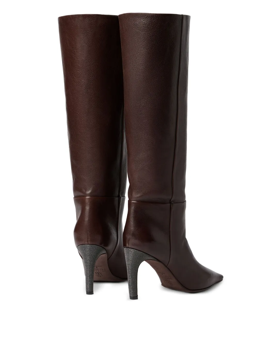 Brunello Cucinelli 80 mm leren laarzen met puntige neus Bruin