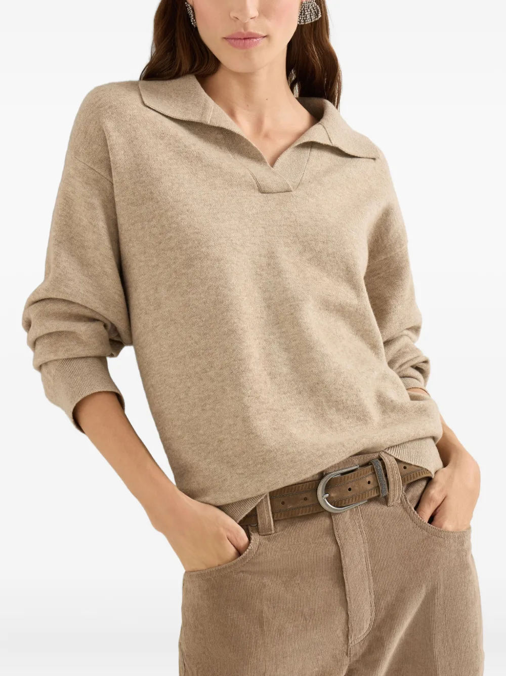 Brunello Cucinelli Cashmere Double Knit Polo Shirt In Neutral