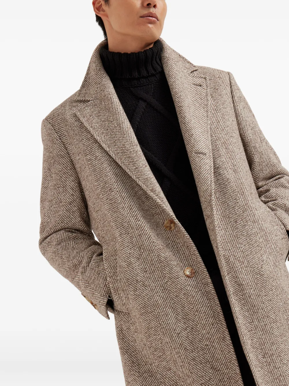 Brunello Cucinelli Jas met enkele rij knopen en chevron streep Beige