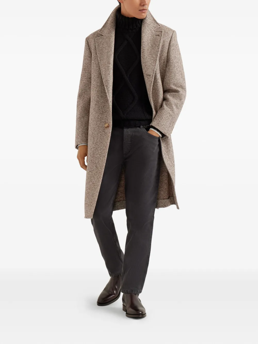 Brunello Cucinelli chevron-pattern single-breasted coat | Single Breasted Coats | Image 2
