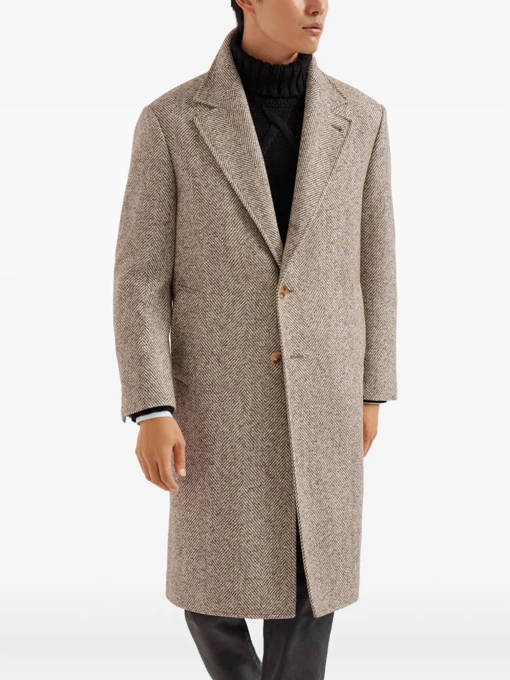 Brunello Cucinelli Jas met enkele rij knopen en chevron streep Beige