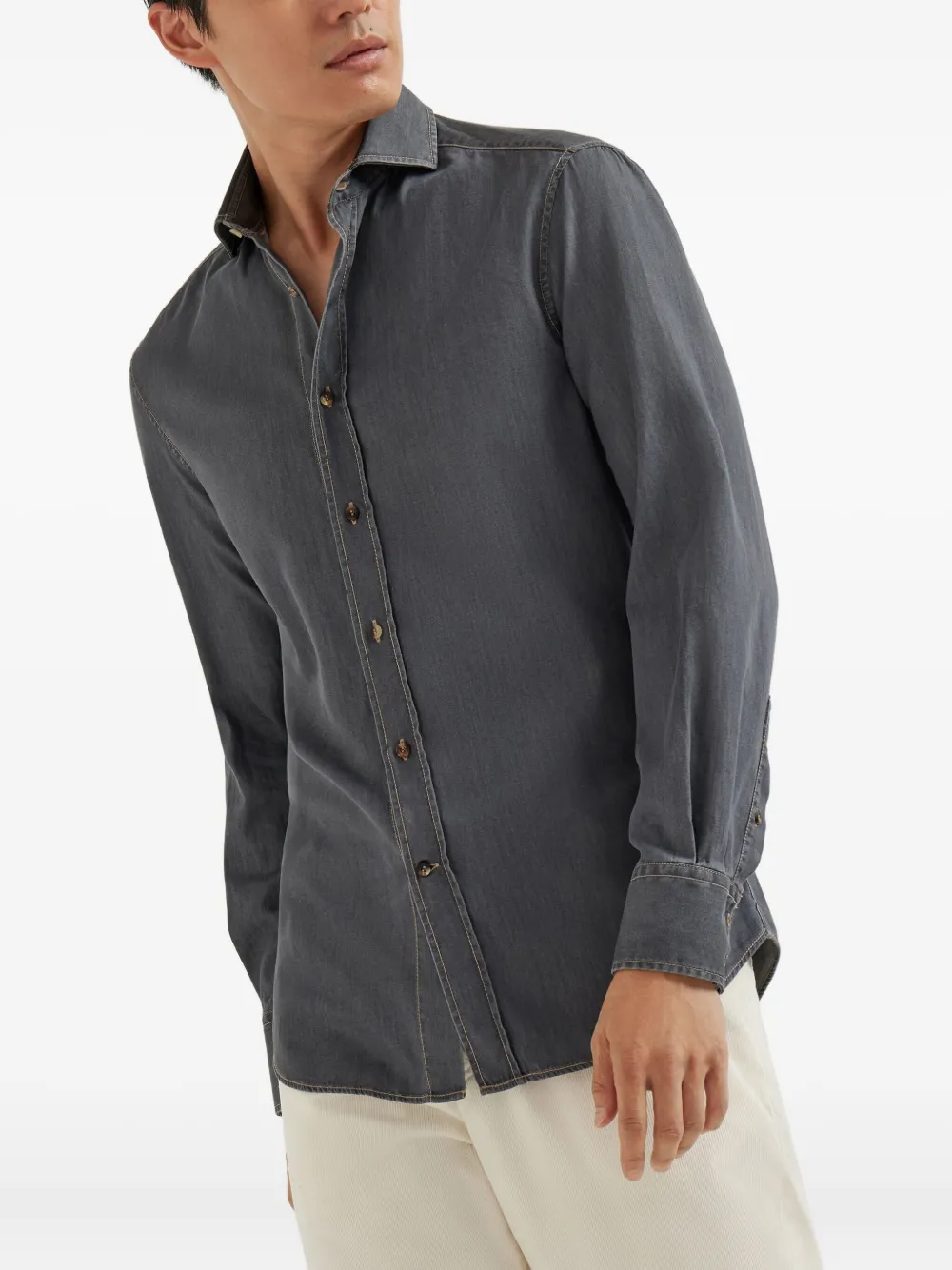 Brunello Cucinelli Overhemd met gespreide kraag Grijs