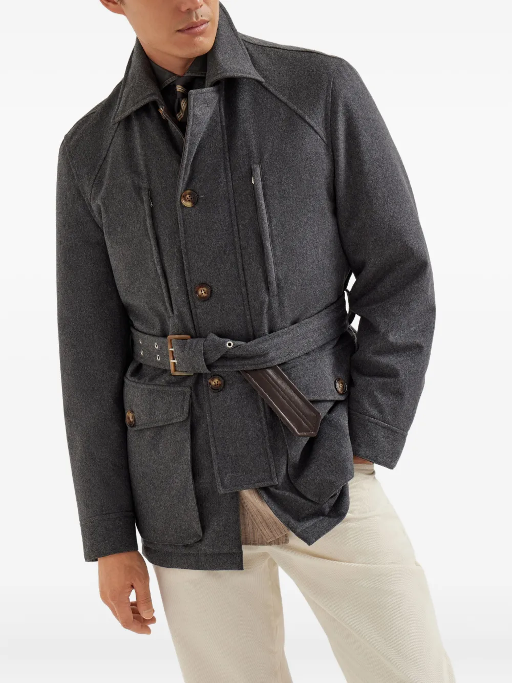 Brunello Cucinelli Gewatteerd jack met ceintuur Grijs