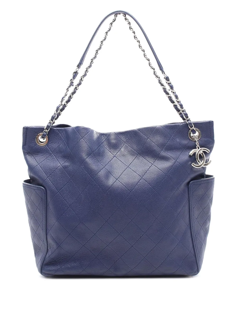 CHANEL Pre-Owned 2014 ココマーク マトラッセ キャビア サイドポケット ハンドバッグ - ブルー CHANEL Pre-Owned 2014 ココマーク マトラッセ キャビア サイドポケット ハンドバッグ - ブルー