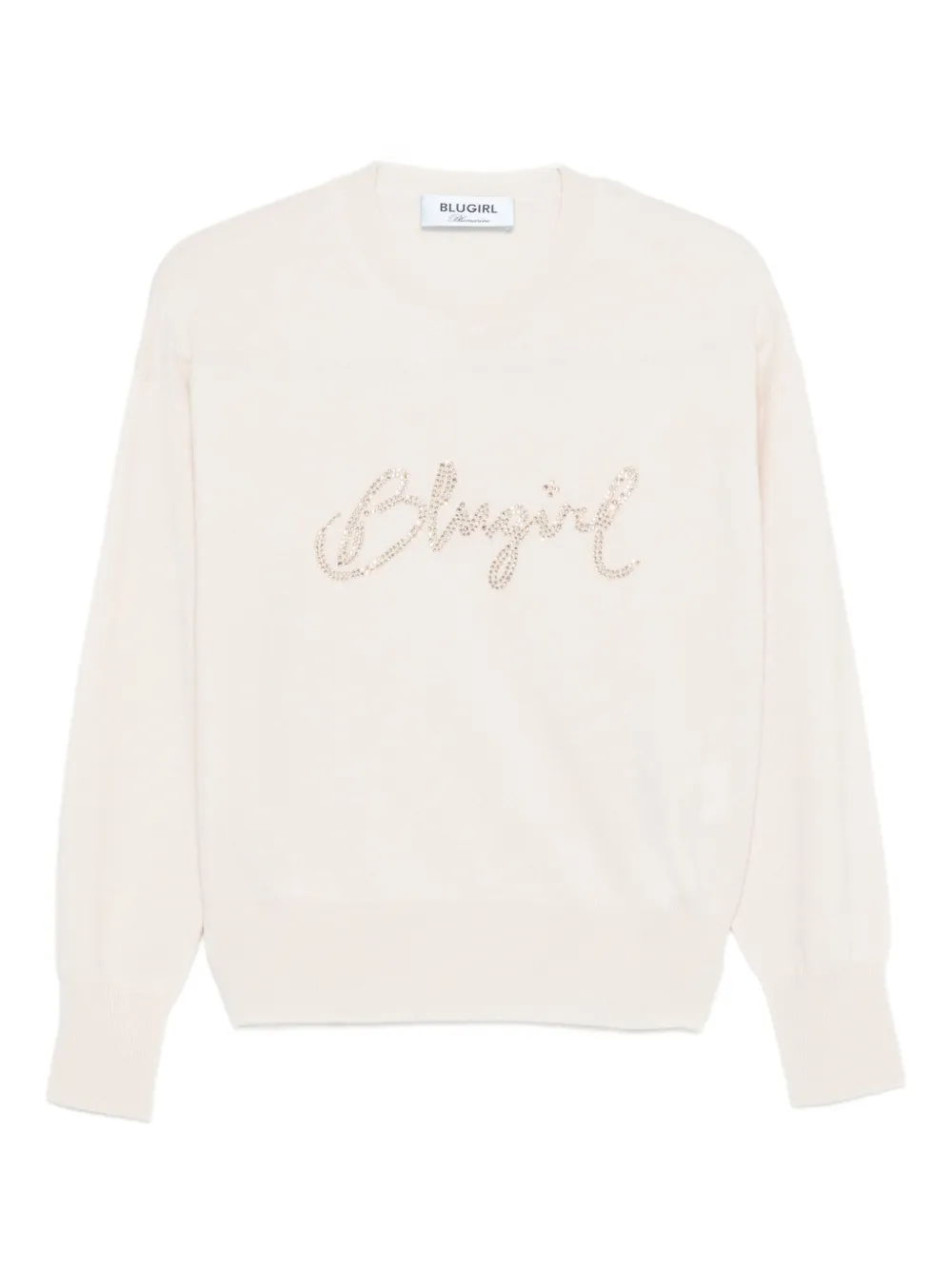 Blugirl Relaxed Fit White Sweater With Sequin Script Logo In Gray