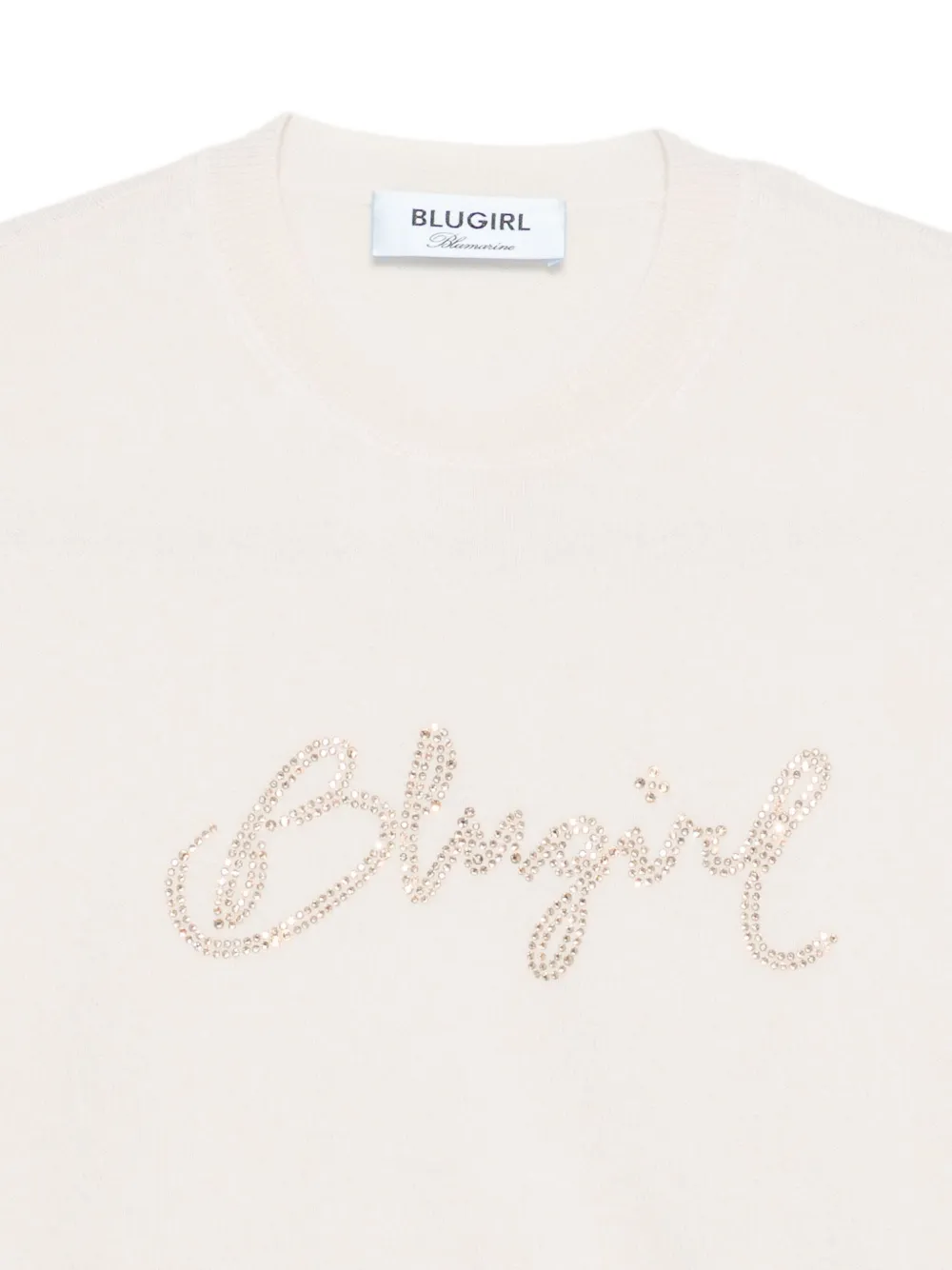 Blugirl Relaxed Fit White Sweater With Sequin Script Logo In Gray