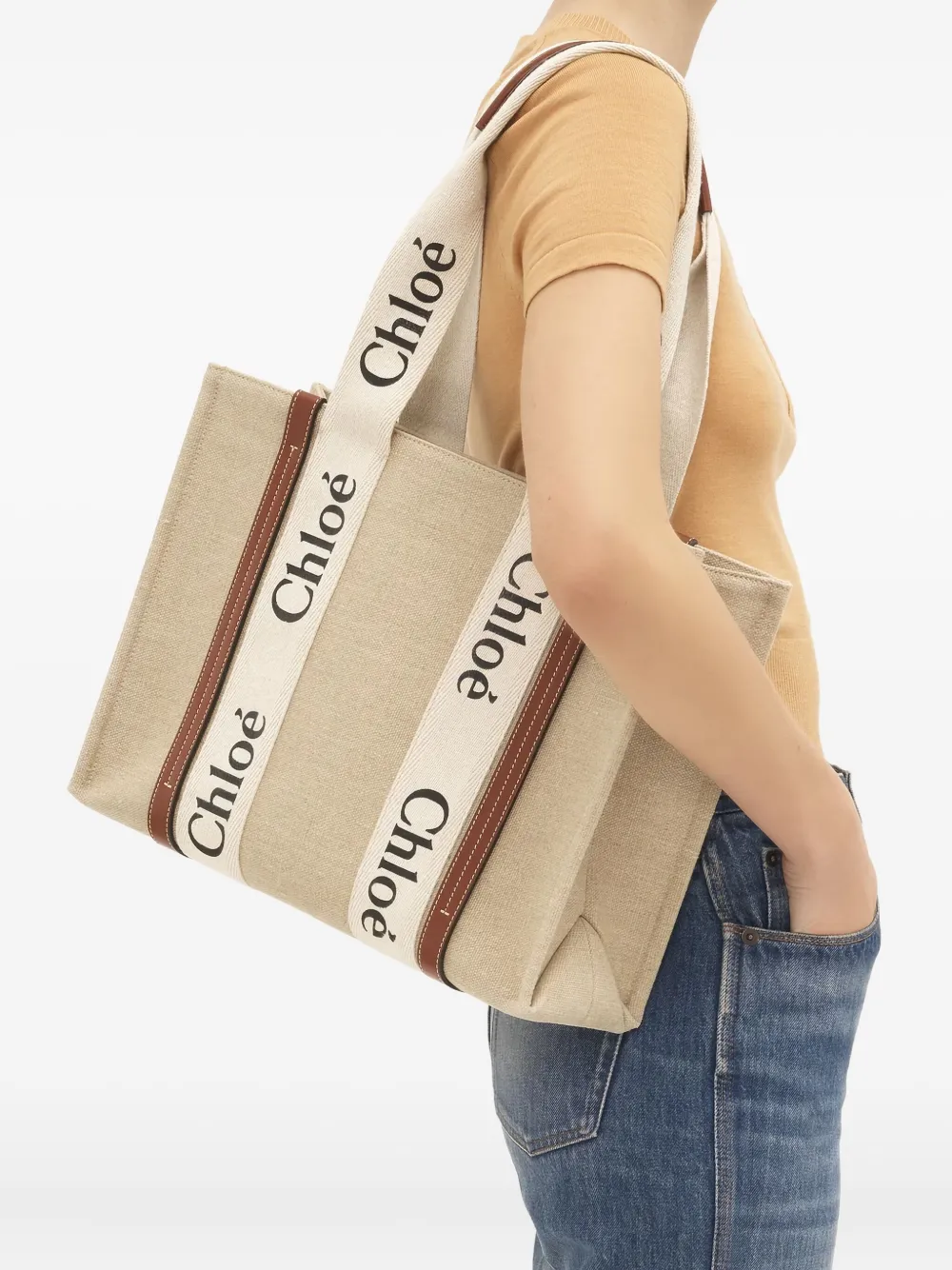 Chloé Shopper met logoband - Beige