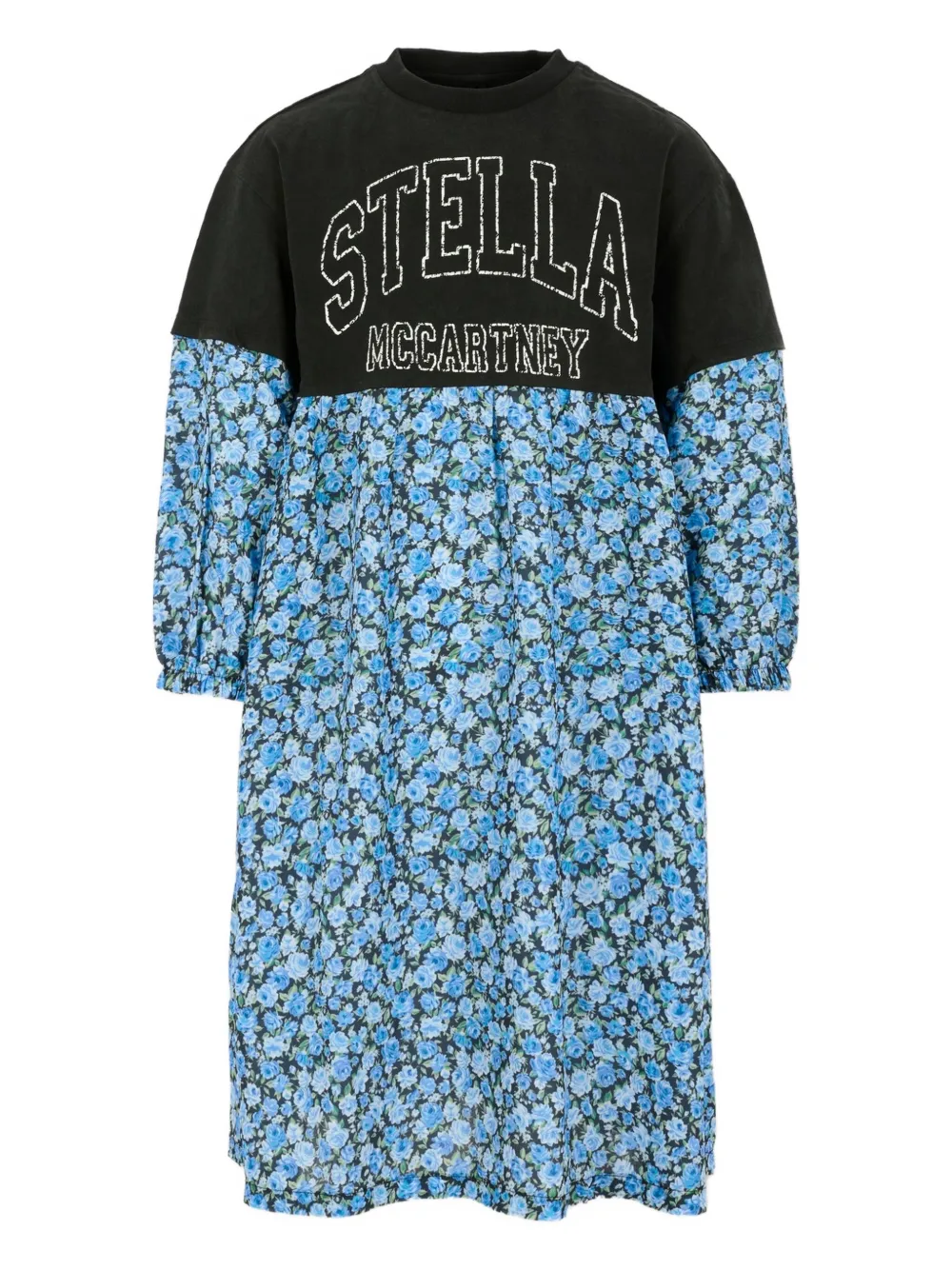 Stella Mccartney Floral-print Long-sleeve Dress In Black