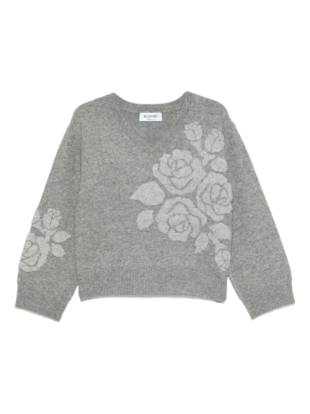 Blugirl Floral-pattern V-neck Sweater In Gray