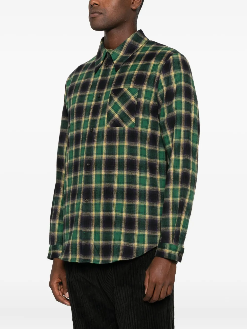  Individual Sentiments Plaid Long-sleeved Shirt - Green 