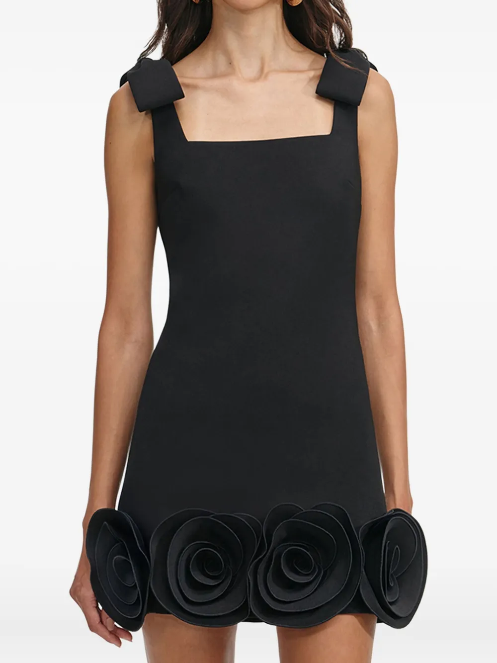 Self-portrait Floral-appliqué Mini Dress In Black
