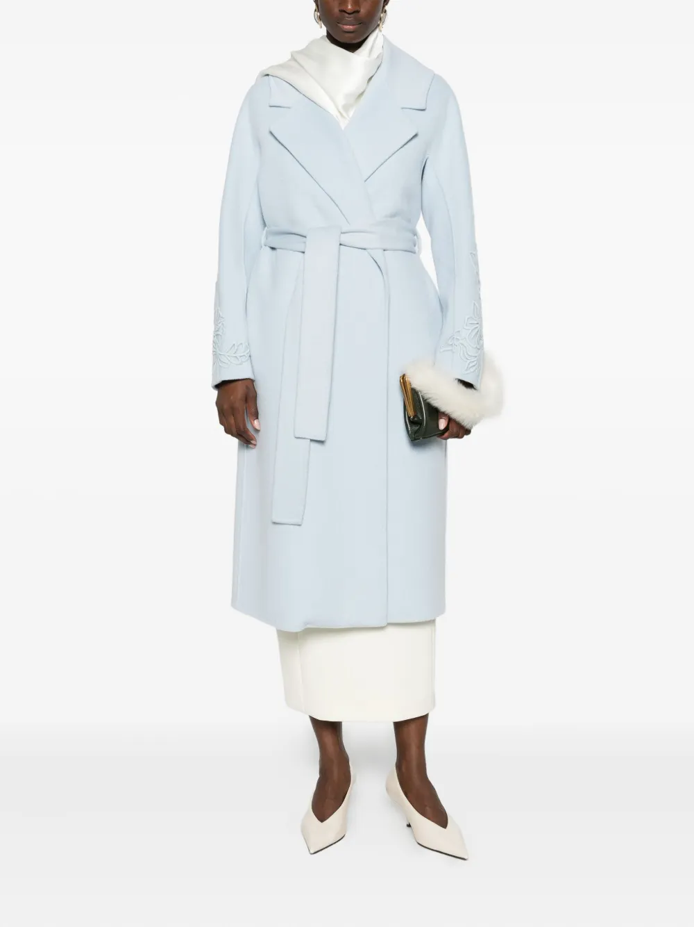 ERMANNO FIRENZE floral-embroidered belted coat - Blauw