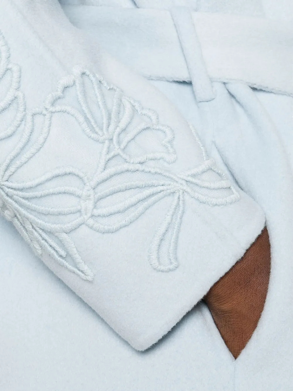 Ermanno Firenze Floral-embroidered Belted Coat In Blue