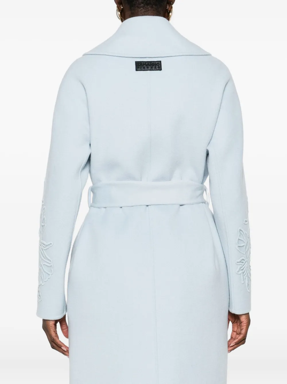 Ermanno Firenze Floral-embroidered Belted Coat In Blue