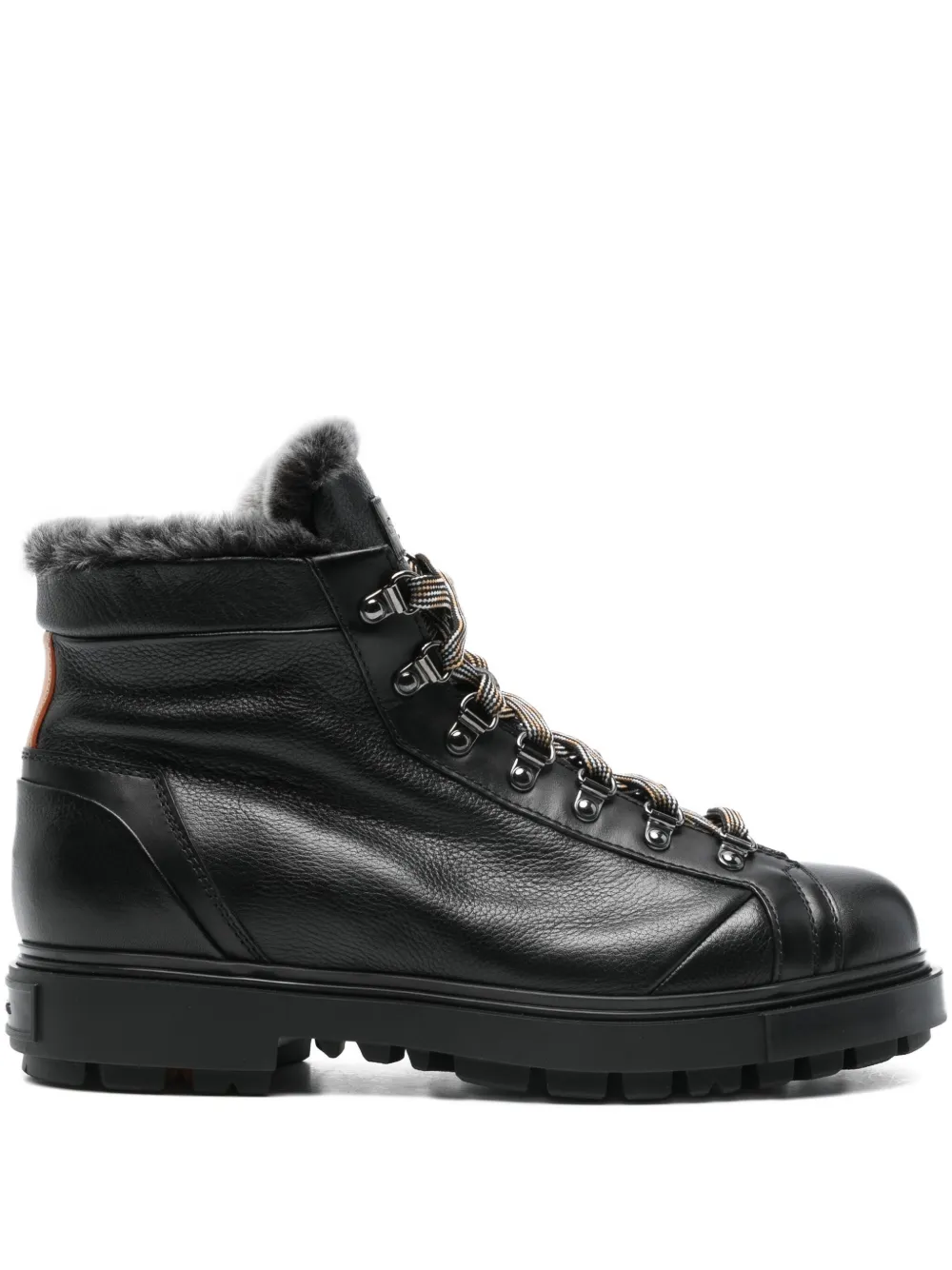 Santoni botas con agujetas y ribete de pelo | negro | Image 1