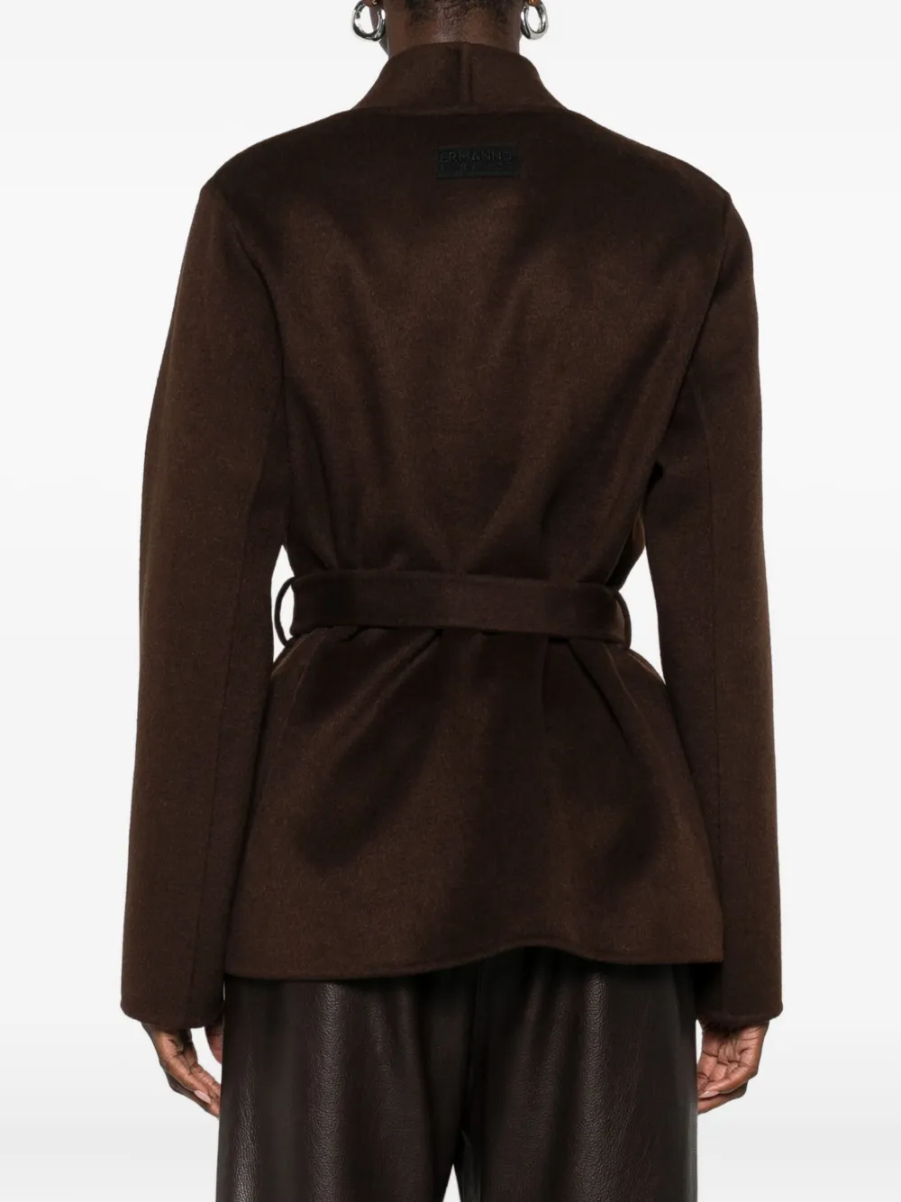 Ermanno Firenze Belted Cropped Coat In Brown
