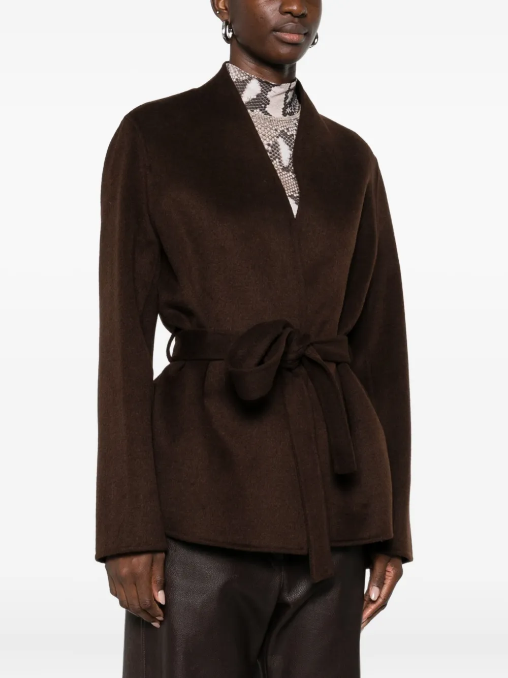 Ermanno Firenze Belted Cropped Coat In Brown