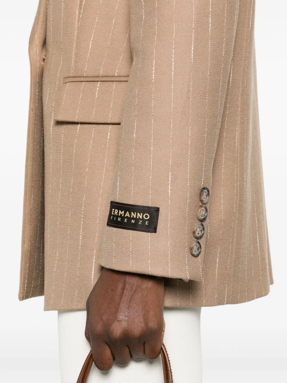 Ermanno Firenze Double-breasted Striped Blazer In Brown