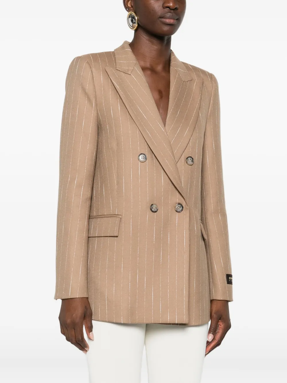 Ermanno Firenze Double-breasted Striped Blazer In Brown