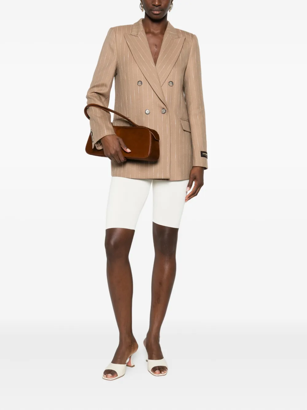 Ermanno Firenze Double-breasted Striped Blazer In Brown