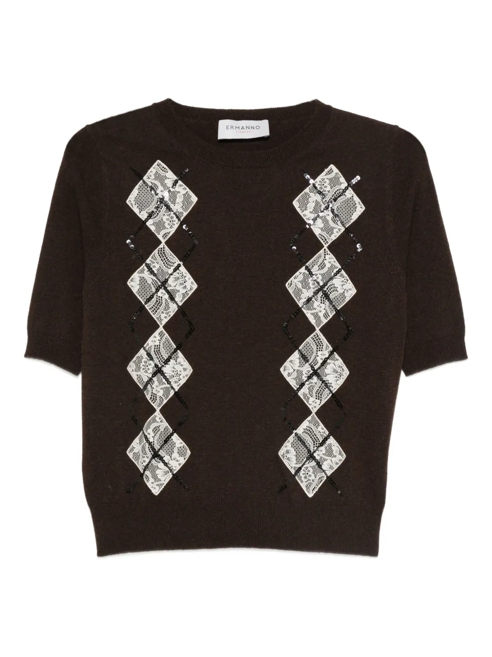 ERMANNO FIRENZE  argyle-pattern sequin-embellished top | Brown | Image 1