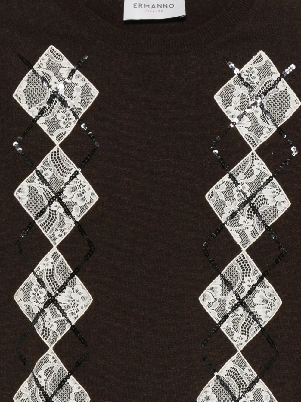 ERMANNO FIRENZE Top verfraaid met pailletten en argyle patroon Bruin