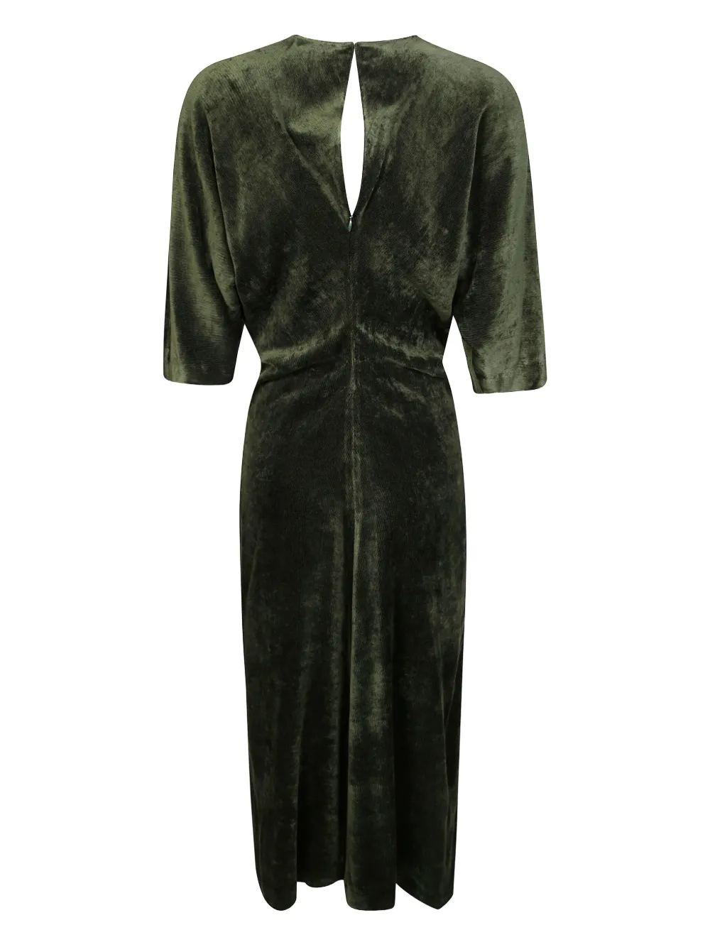 Nude V-neck velvet midi dress - Groen