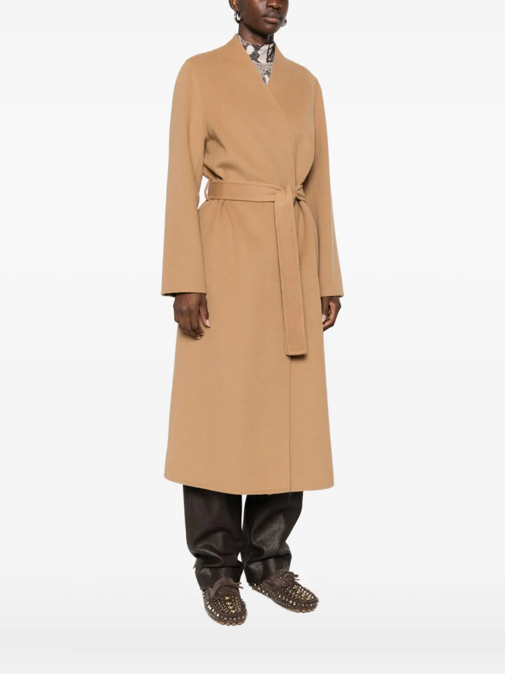 Ermanno Firenze Logo-appliqué Belted Coat In Brown