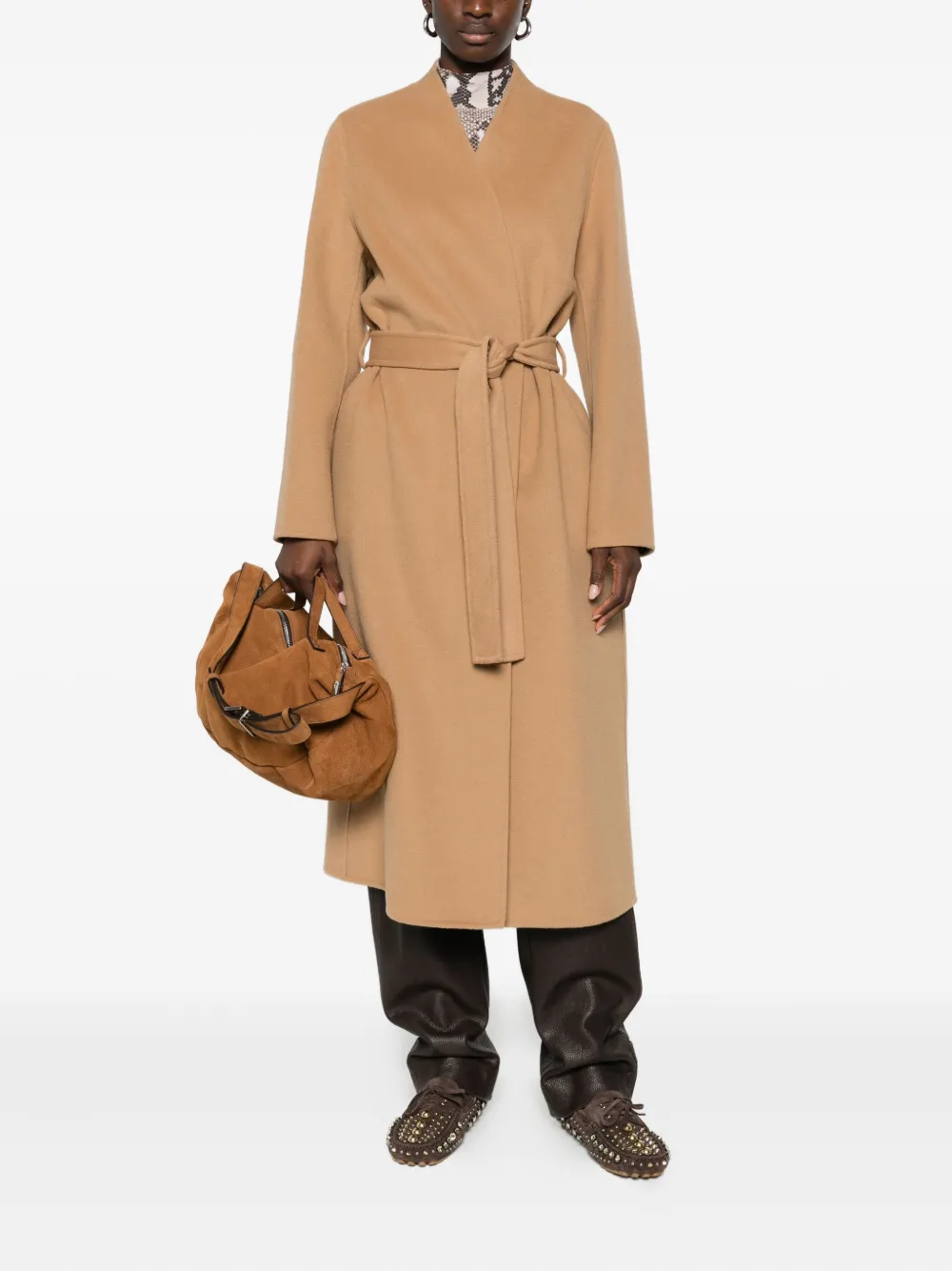 Ermanno Firenze Logo-appliqué Belted Coat In Brown