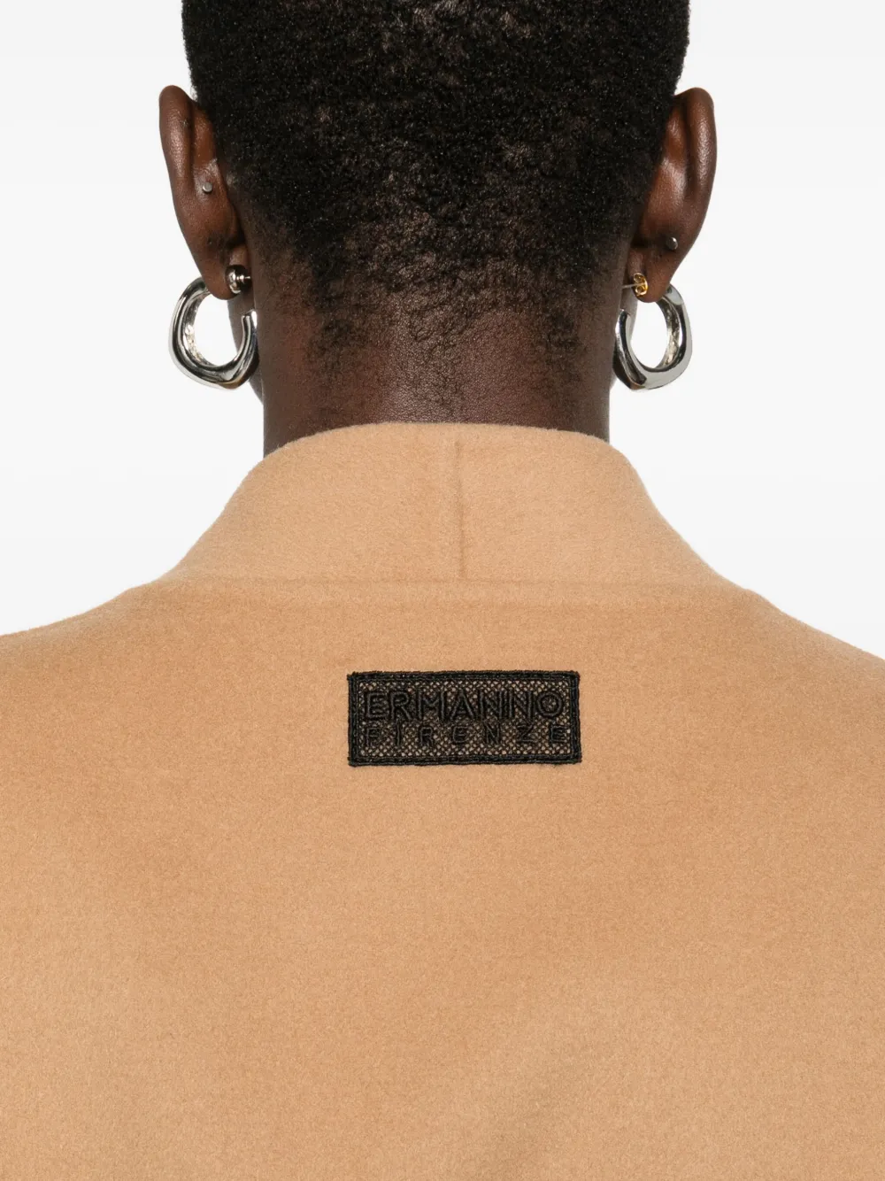 Ermanno Firenze Logo-appliqué Belted Coat In Brown