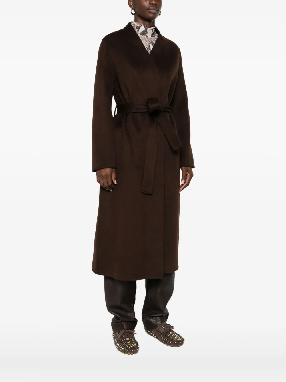 Ermanno Firenze Belted Coat In Brown