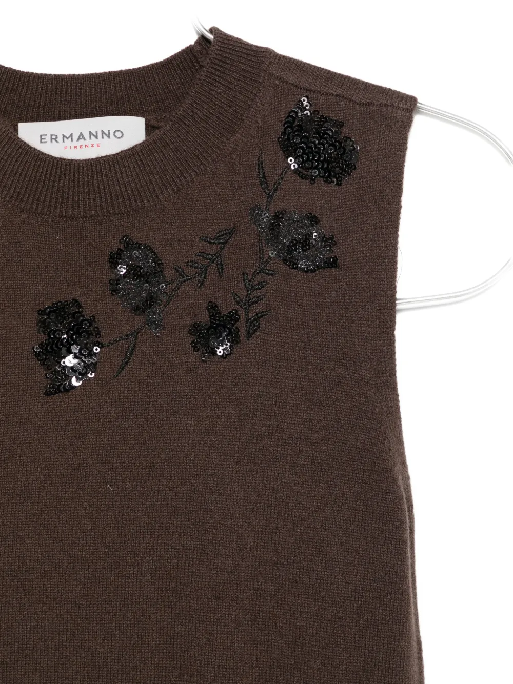Ermanno Firenze Sequin-embellished Sleeveless Top In Brown