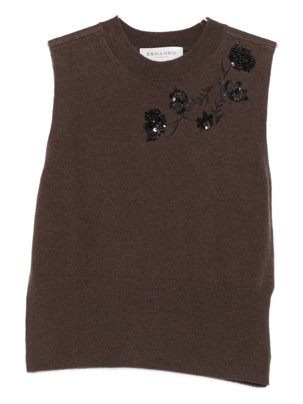 Ermanno Firenze Sequin-embellished Sleeveless Top In Brown