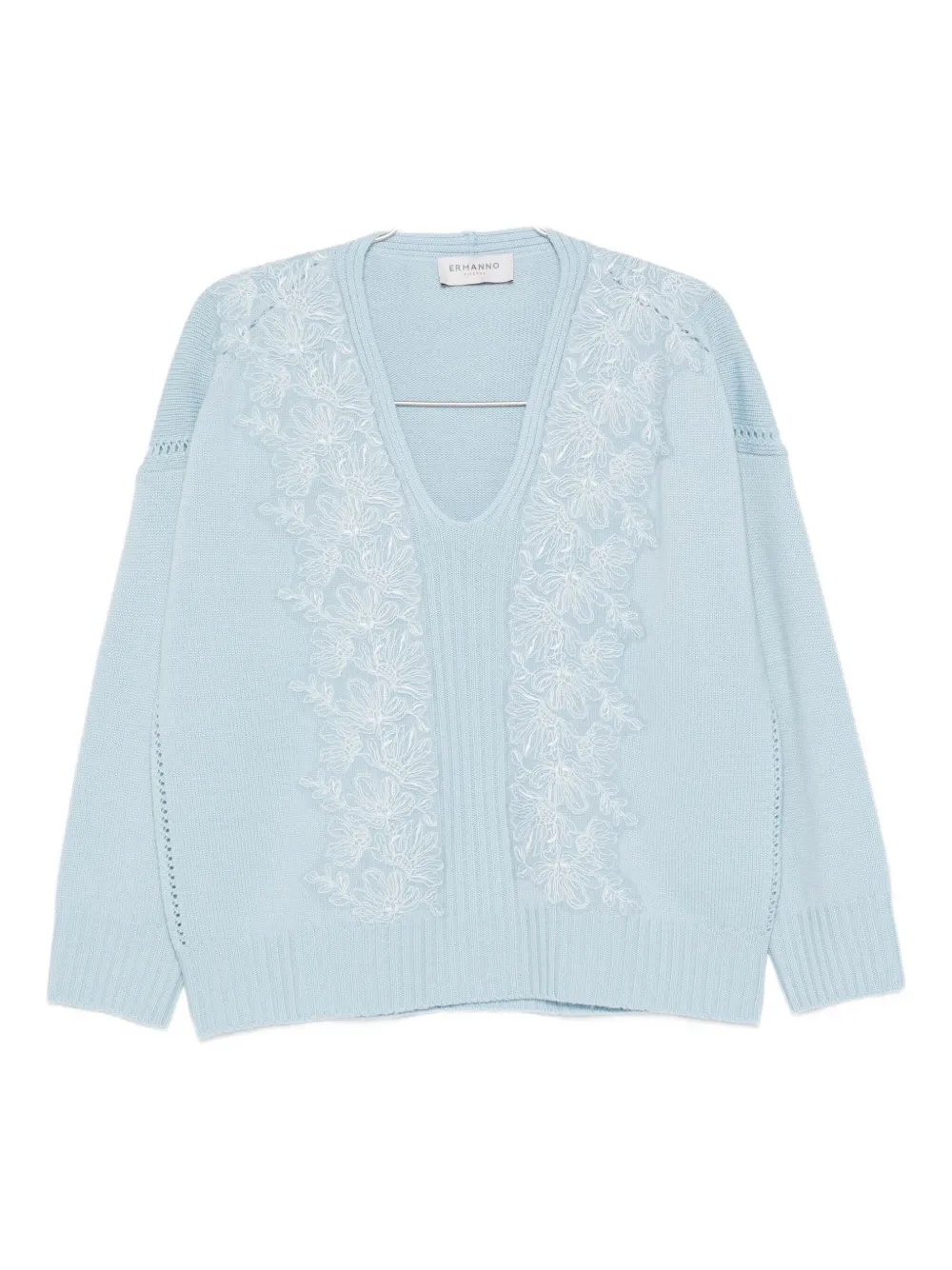 Ermanno Firenze V-neck Long-sleeved Sweater In Blue