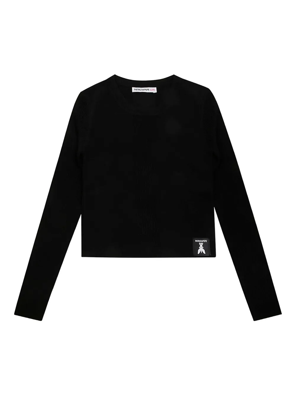 Patrizia Pepe girl Maglione a coste con applicazione logo - Nero