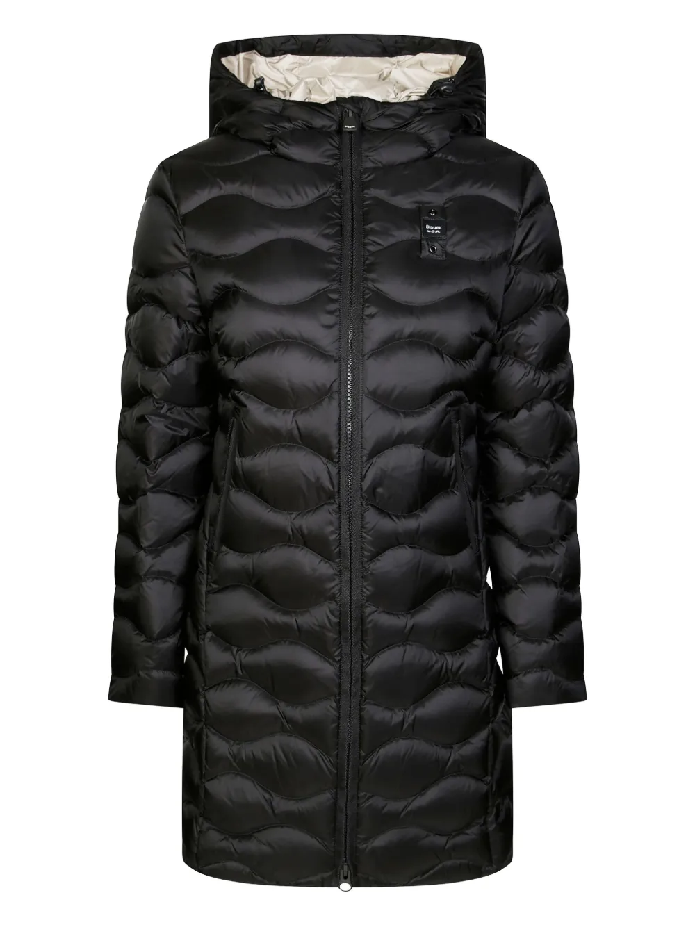 Blauer Lyne Long Quilted Hooded Jacket In Black