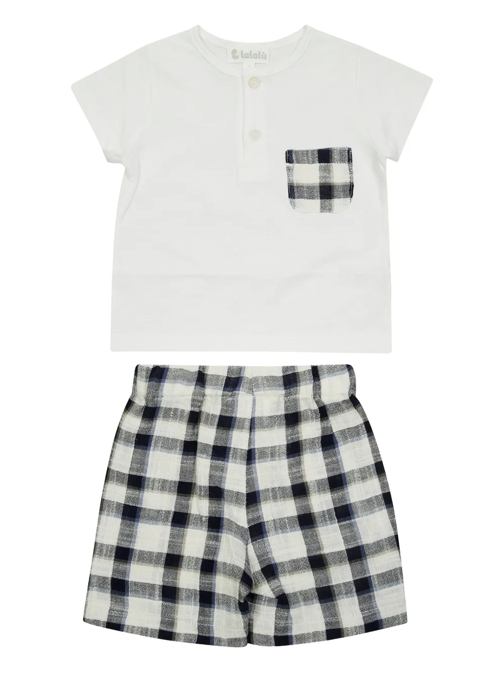 LALALU check T-shirt and shorts - Bianco