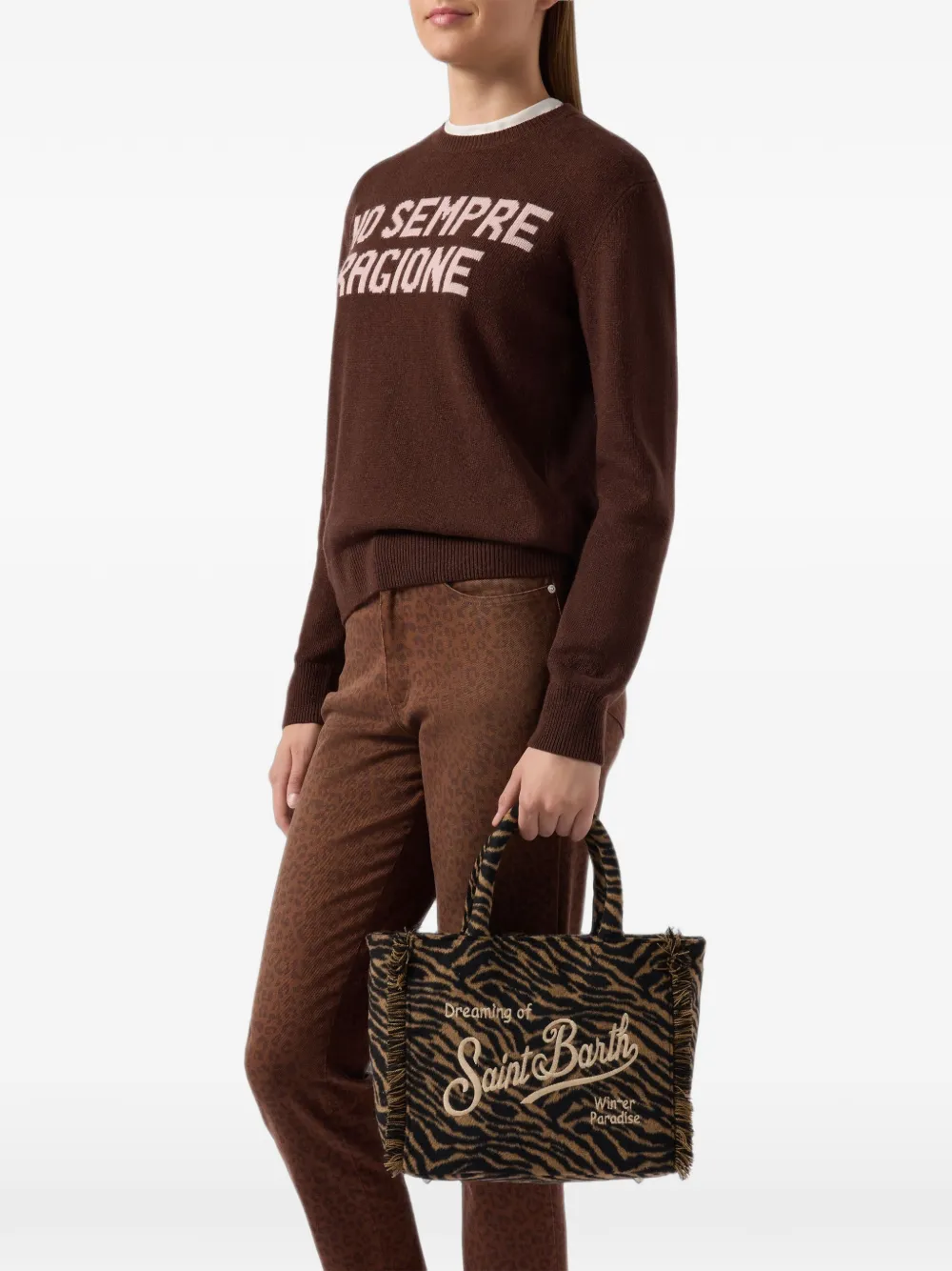 MC2 Saint Barth Colette shopper met zebraprint Beige