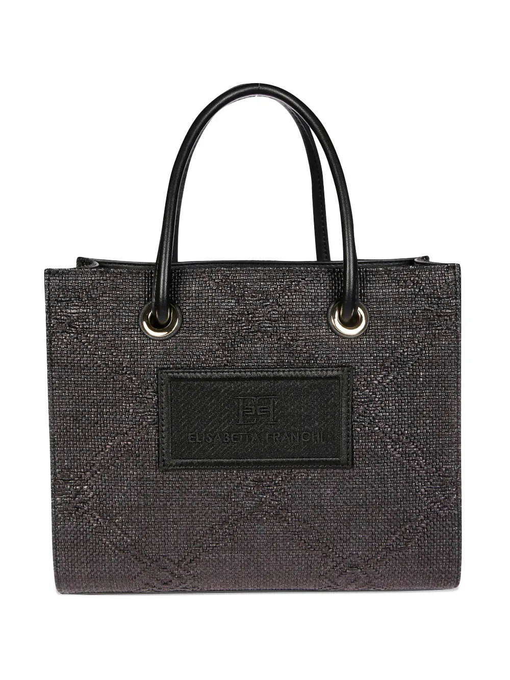 Elisabetta Franchi Small Raffia Tote Bag In Black