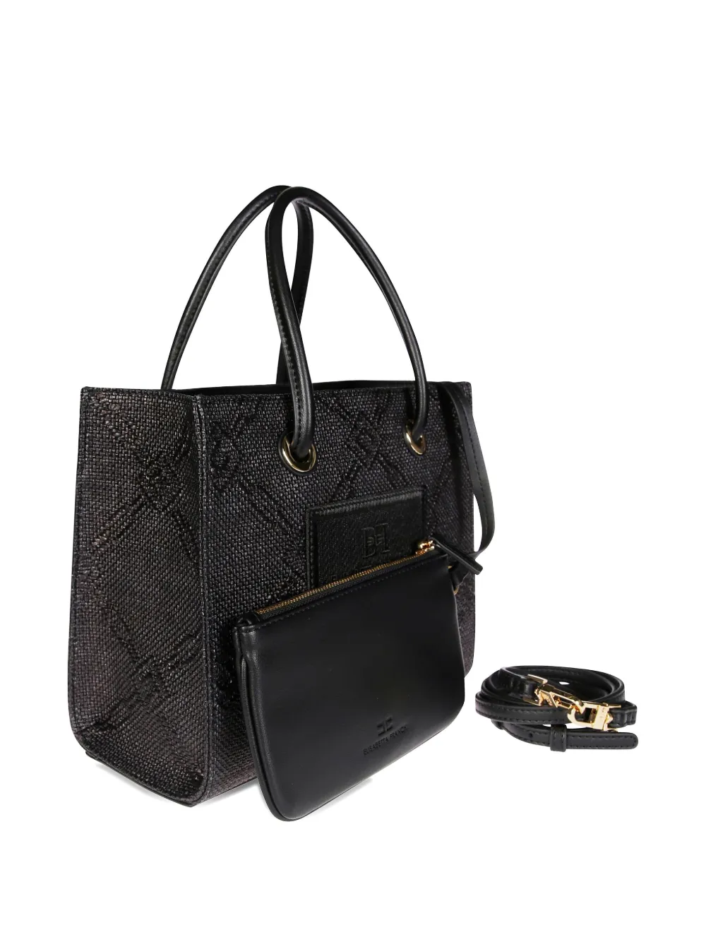 Elisabetta Franchi Small Raffia Tote Bag In Black