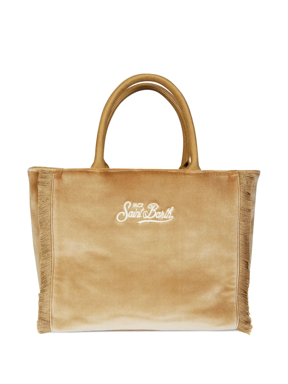 MC2 Saint Barth Colette fringed handheld velvet tote bag - Beige