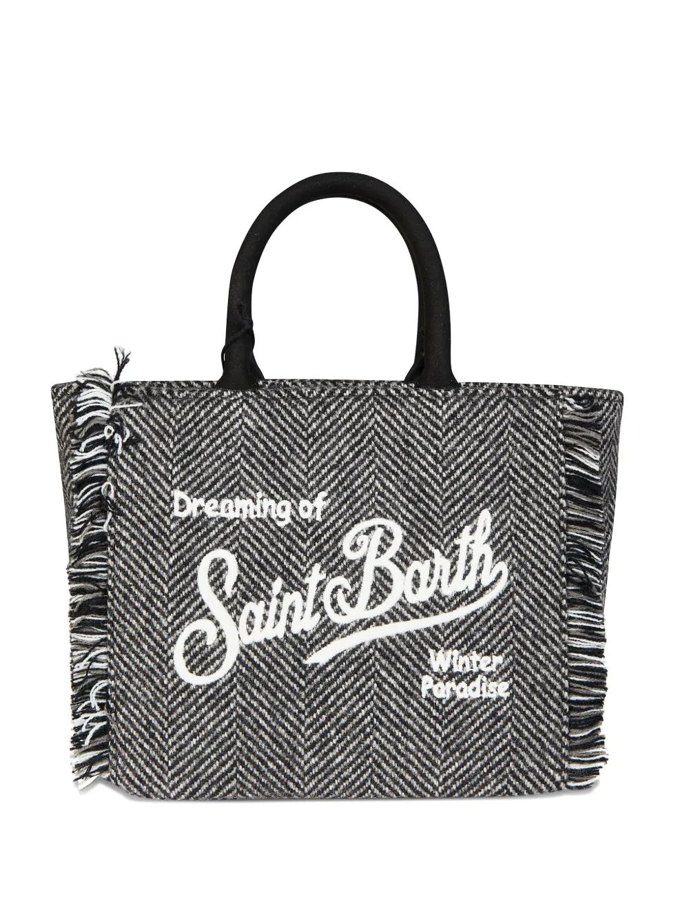 Mc2 Saint Barth Mini Vanity Fringe Wool Tote Bag In Gray