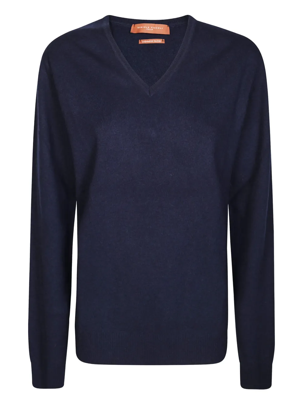 Daniele Fiesoli Deep Navy V-neck Sweater With Ribbed Hem And Cuffs In Blue