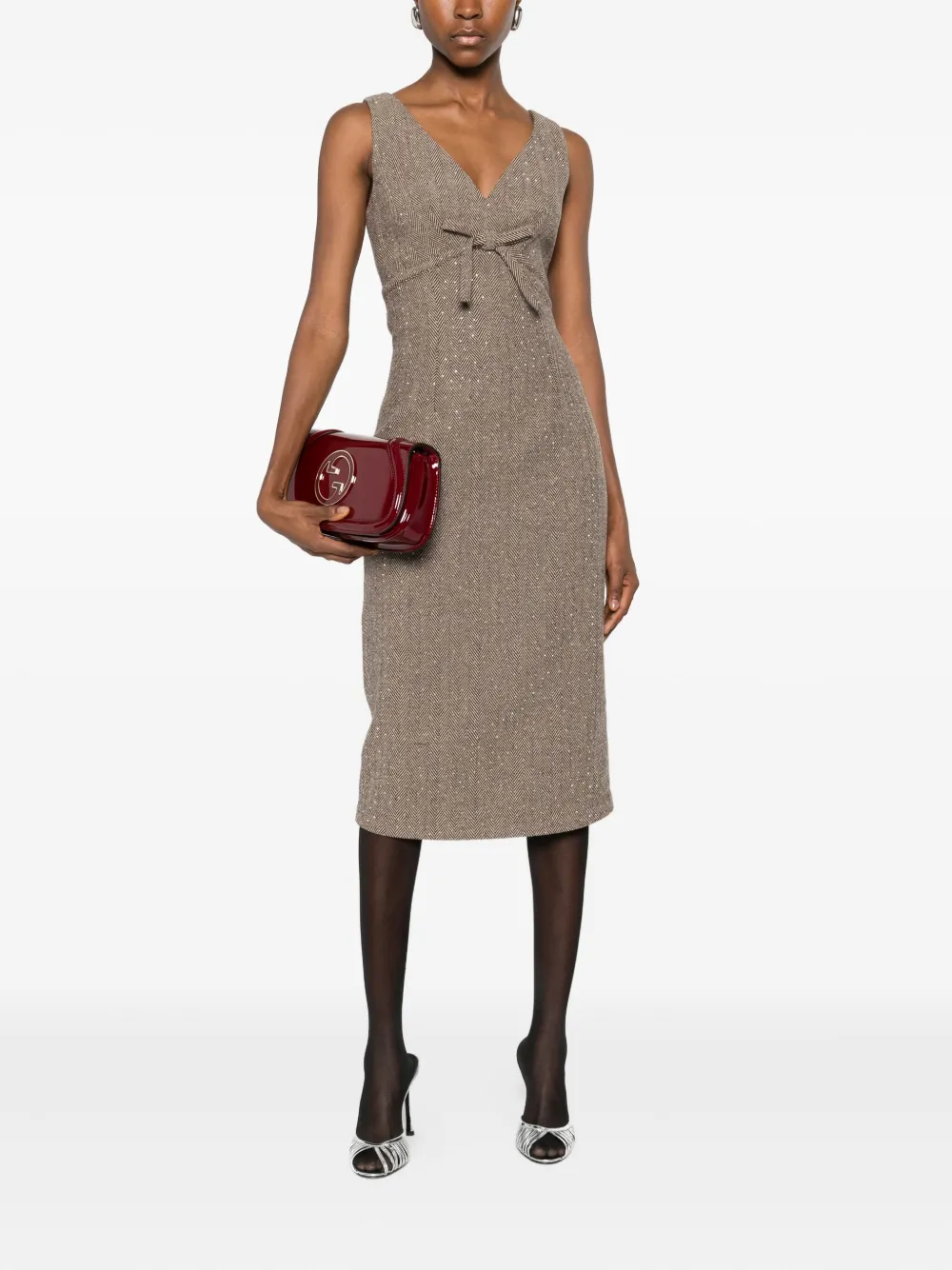 ERMANNO FIRENZE bow-detail midi dress - Bruin