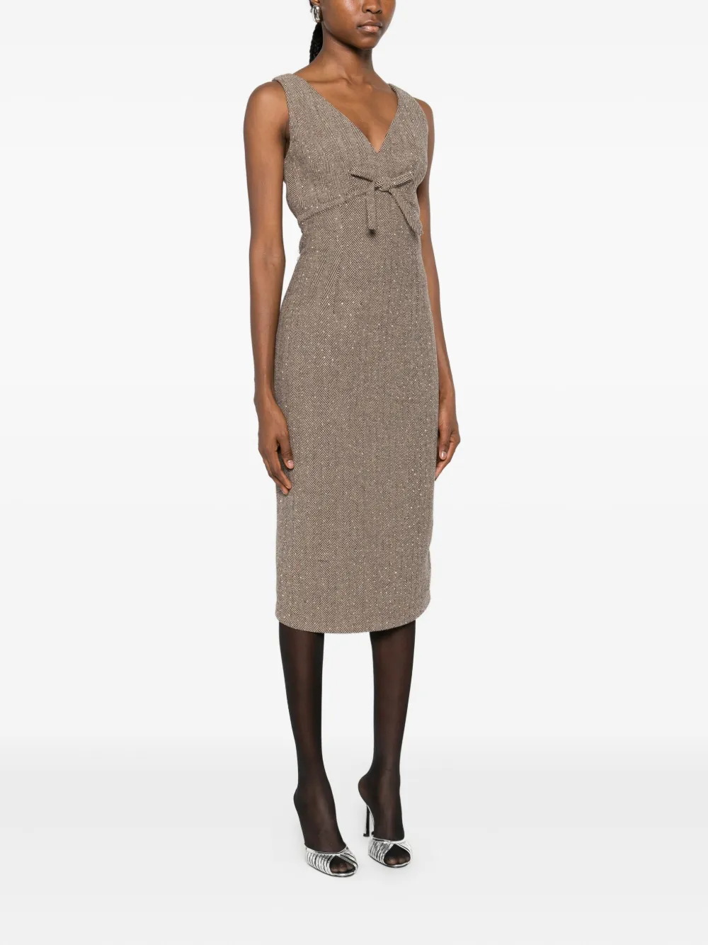 ERMANNO FIRENZE Midi-jurk met strik-detail Bruin