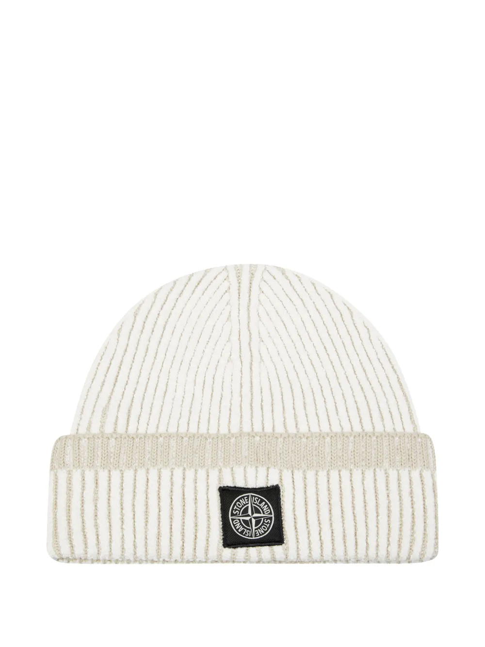 Stone Island Logo Patch Wool Hat In White