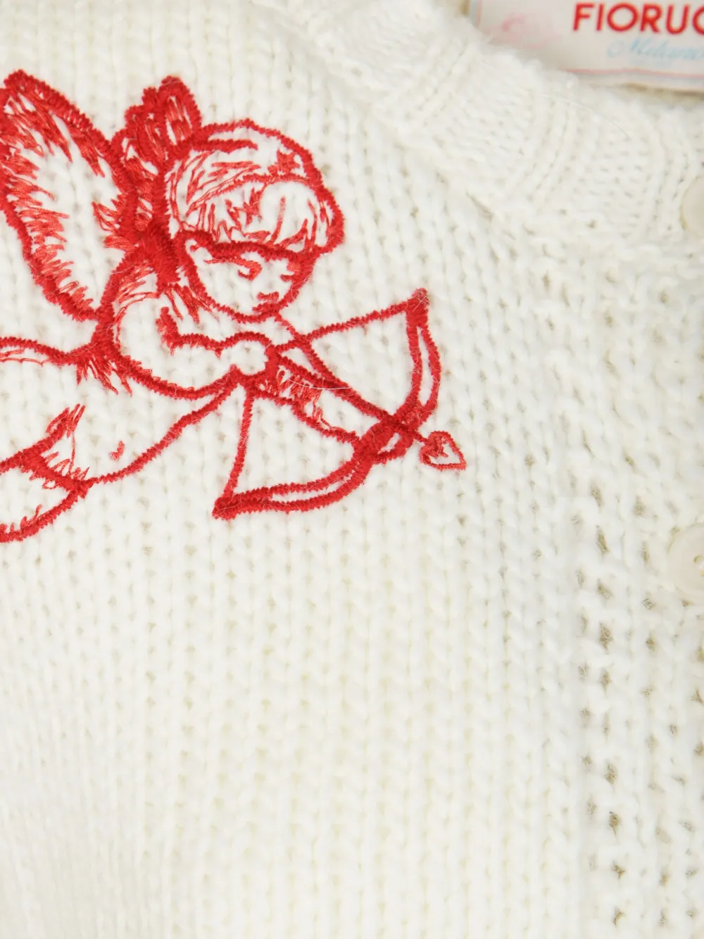 Fiorucci Cropped Cardigan With Embroidered Cherub And Heart Designs In White