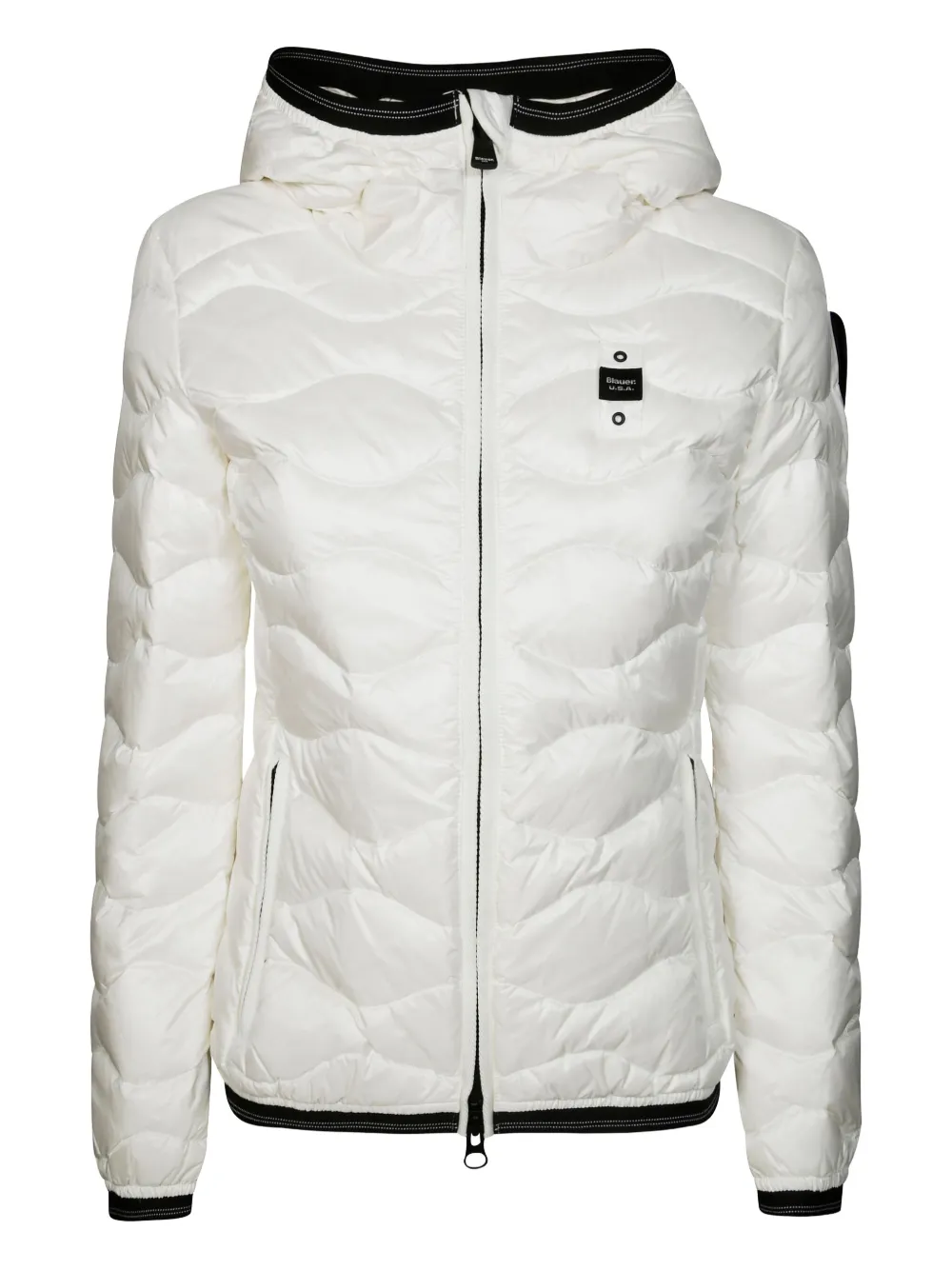 Blauer Puffer Jacket With Distinctive Wavy Quilting And Hood In White