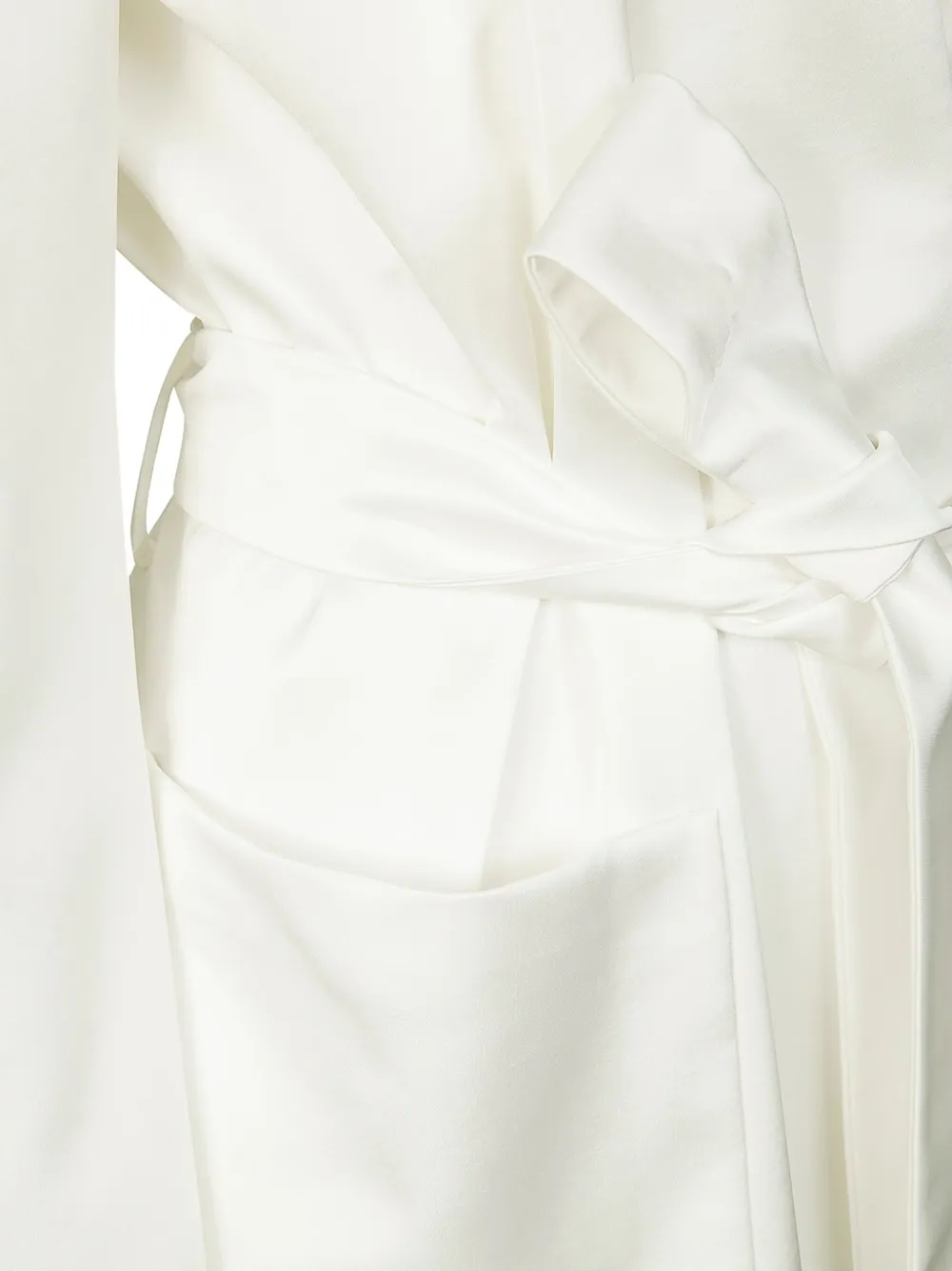 The Andamane Minimalist Satin-finish Blazer With Self-tie Belt In White